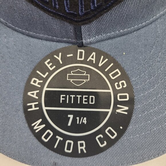 Harley Davidson Motor Cycle Fitted Hat Size 7 1/4" Woven Blue NWT - Picture 4 of 8